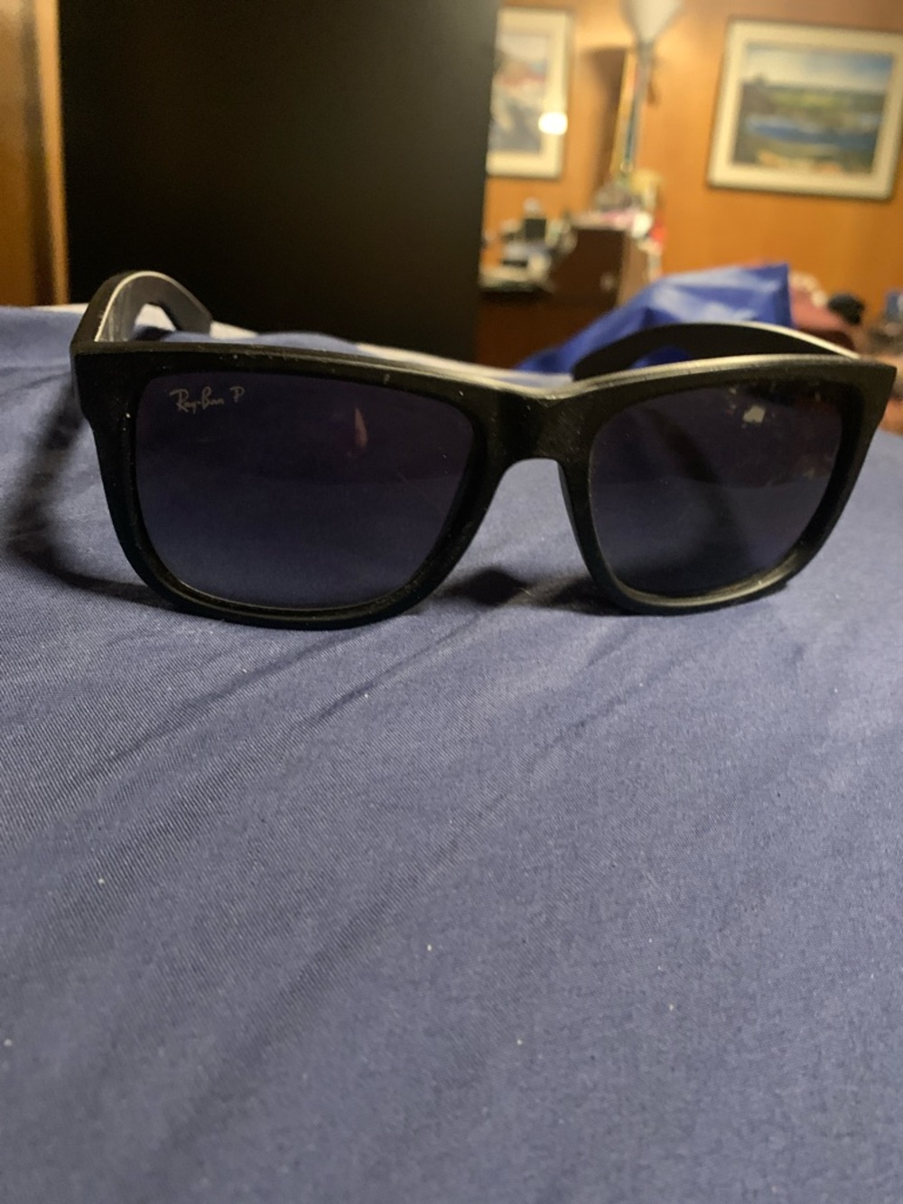 Ray-Ban Black Frame Sunglasses with Dark Blue Lenses